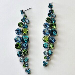 Aqua Green Blue Crystal Drop Earrings Long Dangling Crystal Earrings